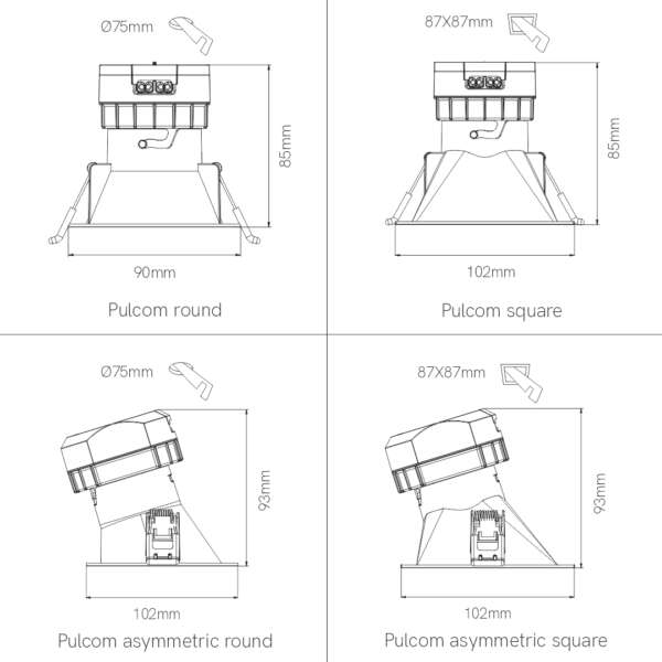 dimensions spot led finition blanc pulcom basse luminance switch 2700k 3200K 4000K