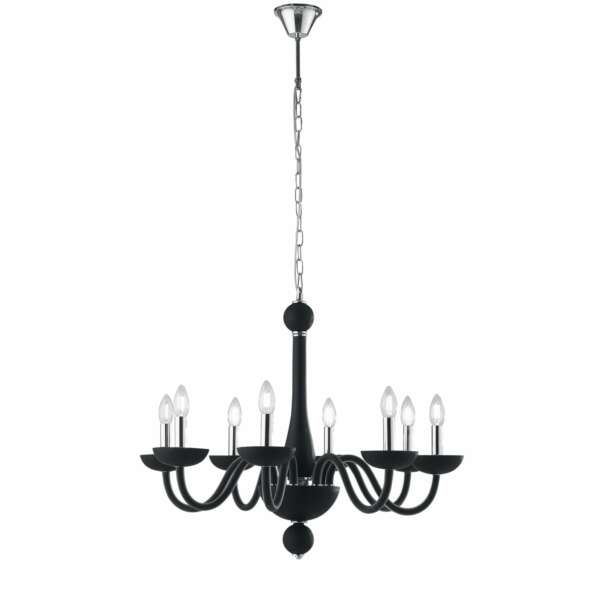 Lustre suspension alfiere en verre soufflé noir à huit lumières