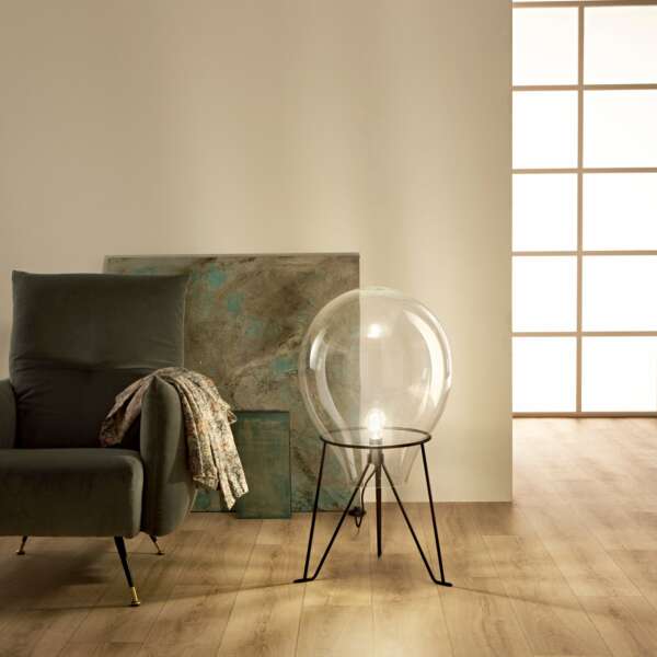 Lampe azuma en verre transparent avec structure en métal noir 52 cm – Image 3