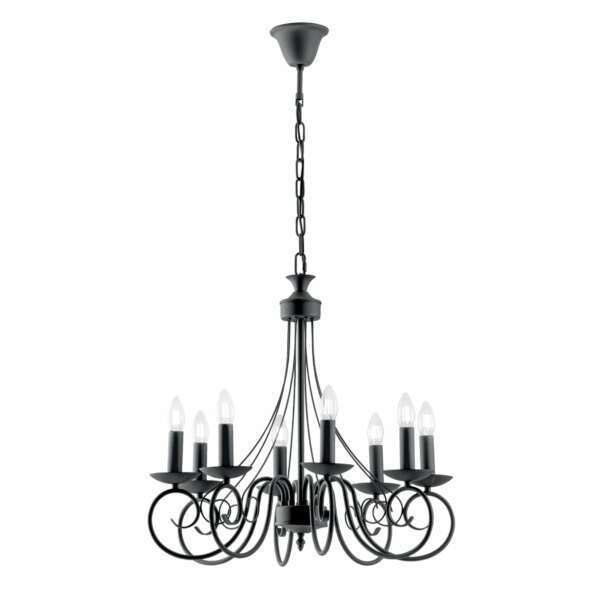 Lustre suspension beatrice en métal anthracite à huit lumières