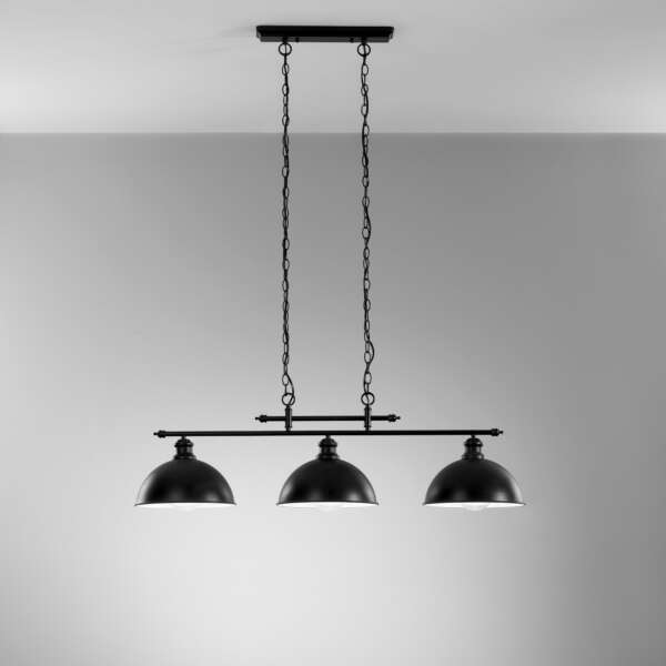 Lustre suspension charleston en métal noir à trois lumières et intérieur blanc – Image 2