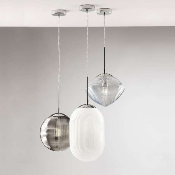 Lustre suspension greenwich en verre ondulé gris – Image 2