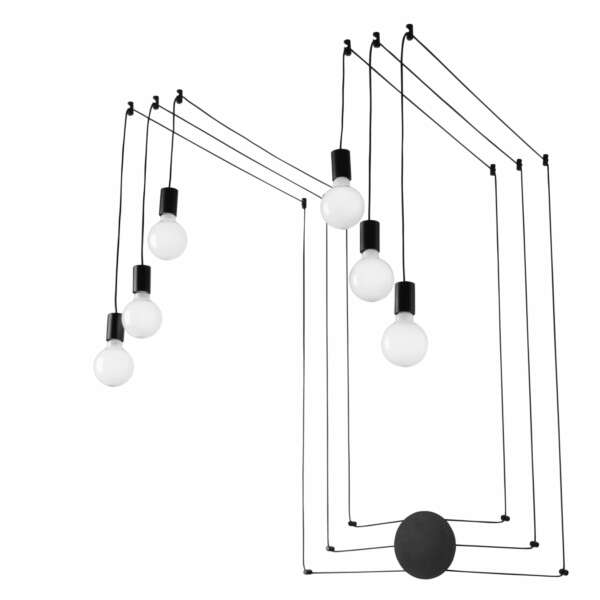 Plafonnier habitat avec câbles noirs orientables et six points lumineux