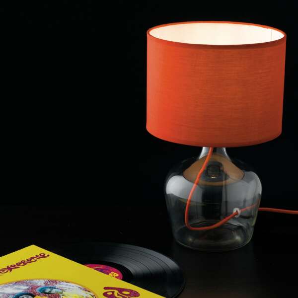 Lampe de table en verre hendrix et abat-jour en tissu rouge – Image 2