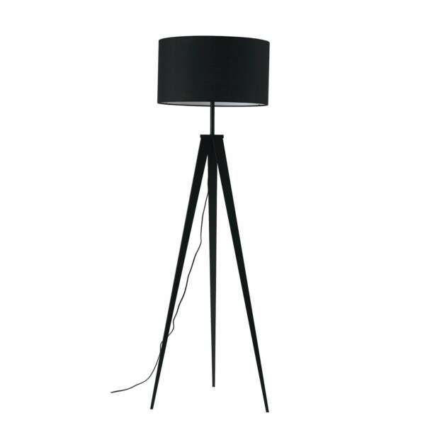 Lampadaire trois pieds ibis en métal avec abat-jour en tissu noir