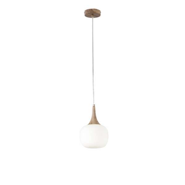 Lampe à suspension jaipur en métal couleur bois et diffuseur en verre blanc de 17 cm