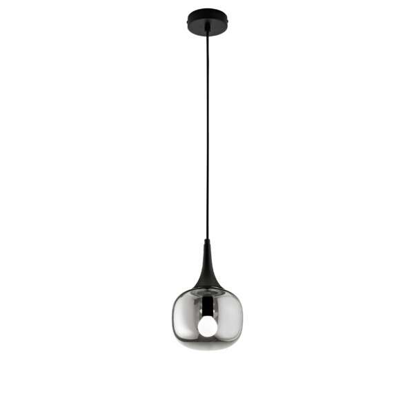 Lampe à suspension jaipur en métal noir et diffuseur en verre fumé de 17 cm