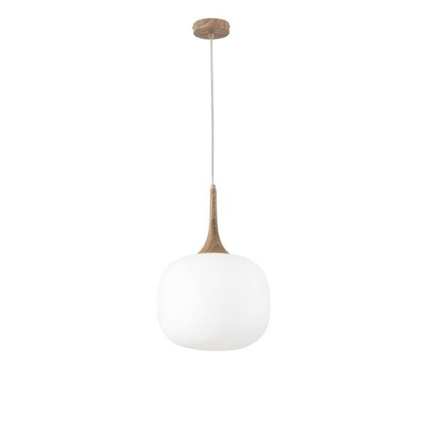 Lampe à suspension jaipur en métal couleur bois et diffuseur en verre blanc de 30 cm