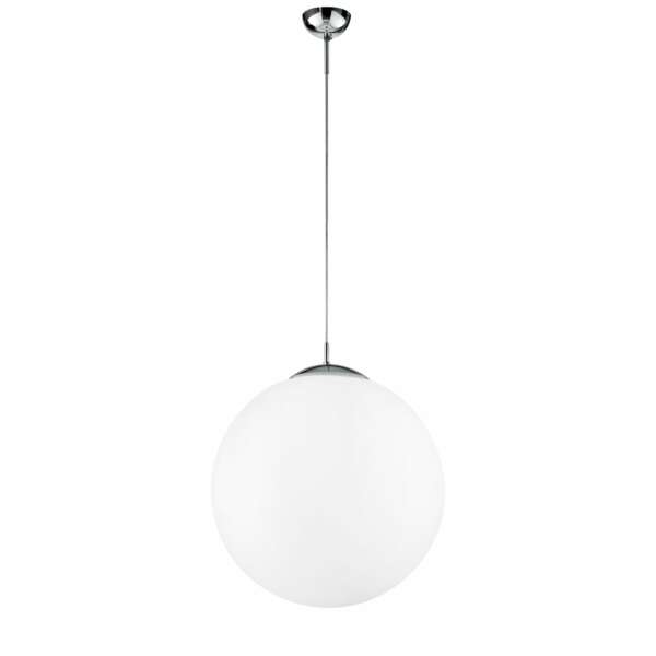 Lampe à suspension city en métal chromé avec diffuseur en verre blanc de 45 cm