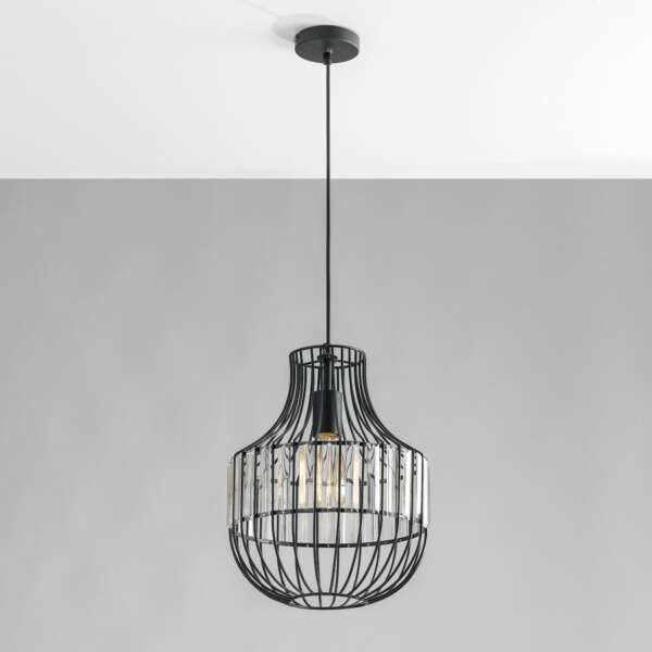 Lampe à suspension opium en métal noir et verre 30 cm – Image 2