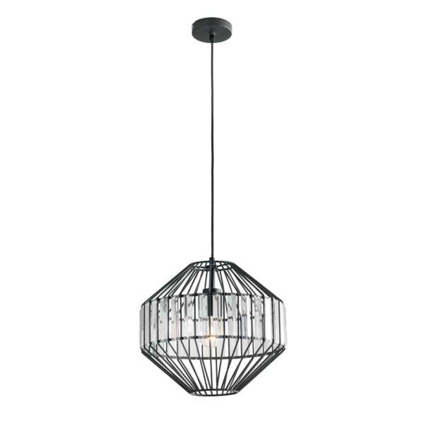 Lampe à suspension opium en métal noir et verre 33,5 cm