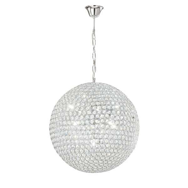 Lustre suspension chromé planet en métal et cristaux avec neuf ampoules g9