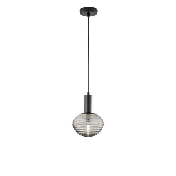 Lampe à suspension ripple en métal noir et verre fumé 150x18 cm