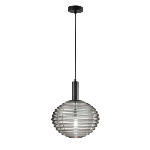 Lampe à suspension ripple en métal noir et verre fumé 150x32 cm