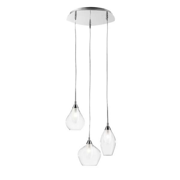 Lampe à suspension Skyline en métal avec trois diffuseurs en verre transparent