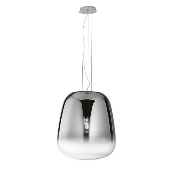 Lampe à suspension Smoke avec structure en métal gris et abat-jour en verre