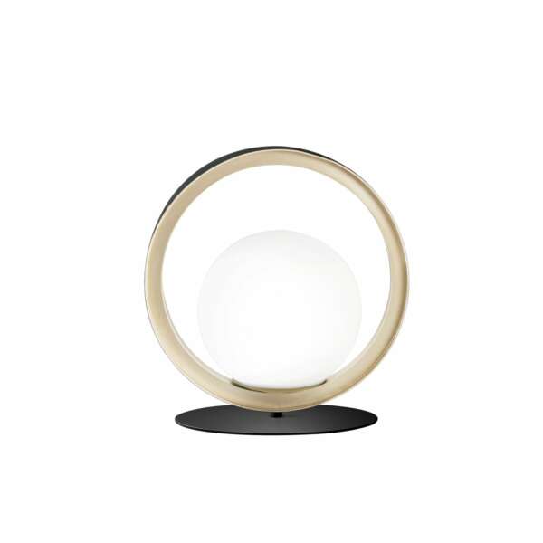 Lampe de table Sonetto avec structure en aluminium noir et doré et diffuseur en verre