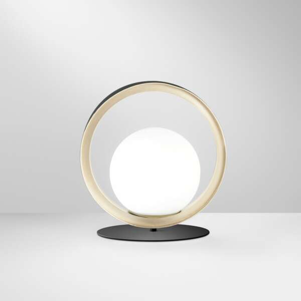 Lampe de table Sonetto avec structure en aluminium noir et doré et diffuseur en verre – Image 2