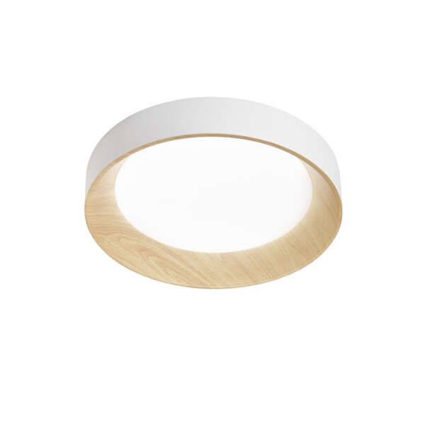 Plafonnier LED arka en métal blanc et structure effet bois 36w avec interrupteur CCT 50 cm – Image 2