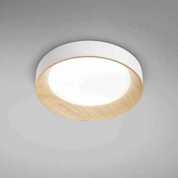 Plafonnier LED arka en métal blanc et structure effet bois 36w avec interrupteur CCT 50 cm – Image 4