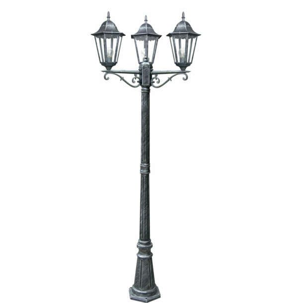 Poteau extérieur firenze noir et argent avec diffuseurs en verre (3xE27) 218 ​​​​cm. IP44