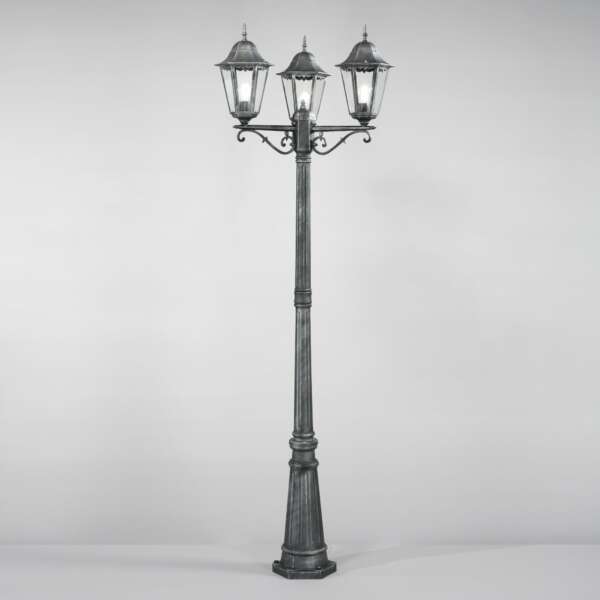 Poteau extérieur firenze noir et argent avec diffuseurs en verre (3xE27) 218 ​​​​cm. IP44 – Image 2