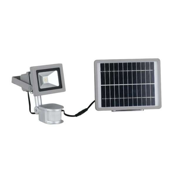 Projecteur LED argenté elios avec charge solaire et capteur de mouvement