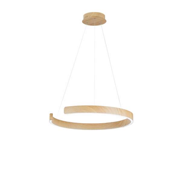 Suspension LED semi-circulaire navel en métal effet bois avec CCT 60 cm