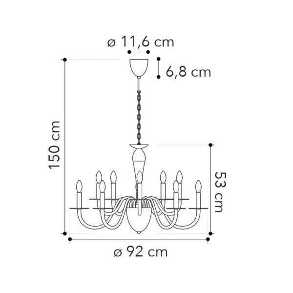 Lustre armstrong à dix lumières en métal blanc avec détails en or satiné – Image 2