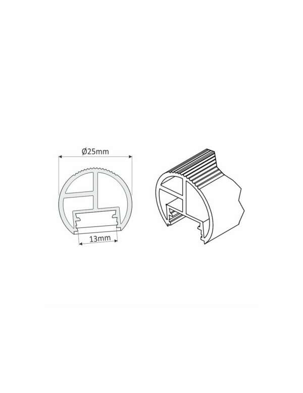 Profile penderie rond aluminium pour rubans LED 2m – Image 5