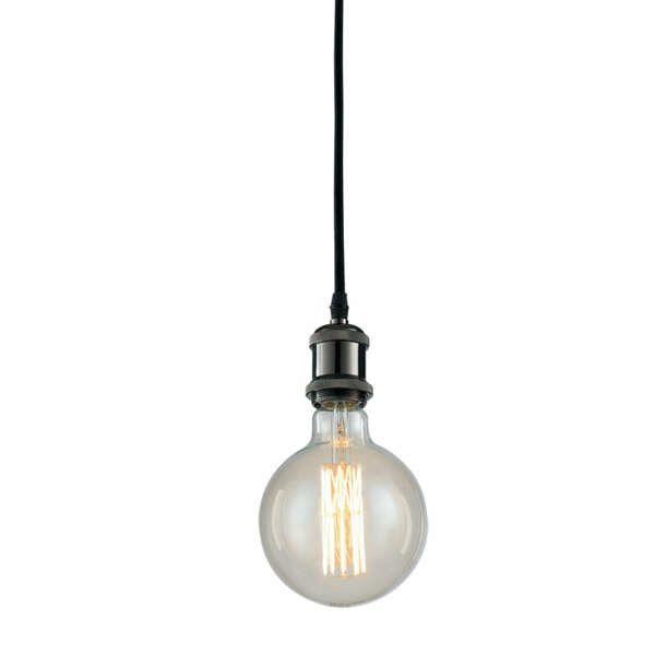 Lustre suspension vintage noir avec câble en tissu et douille en aluminium (1xE27)